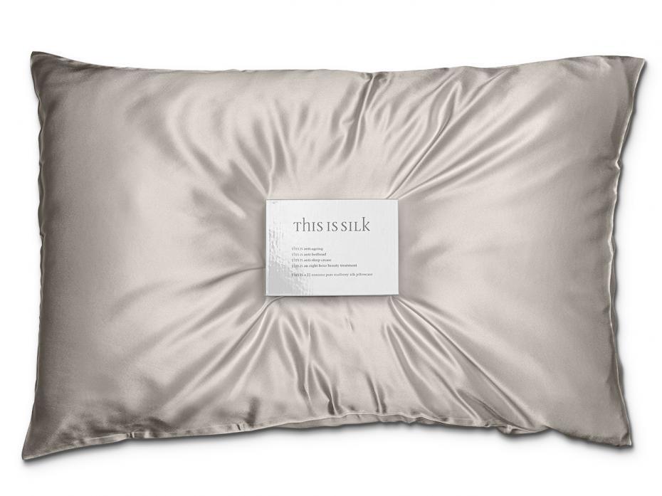 This Is Silk - Box on White Silk Pillowcase